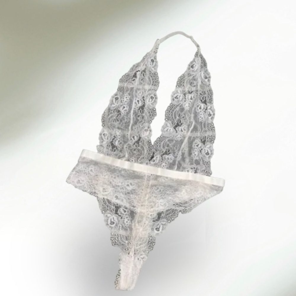 NWT Ladies René Rofé White Lace Halter Backless Bodysuit Sz. S/M Bridal - Picture 11 of 14